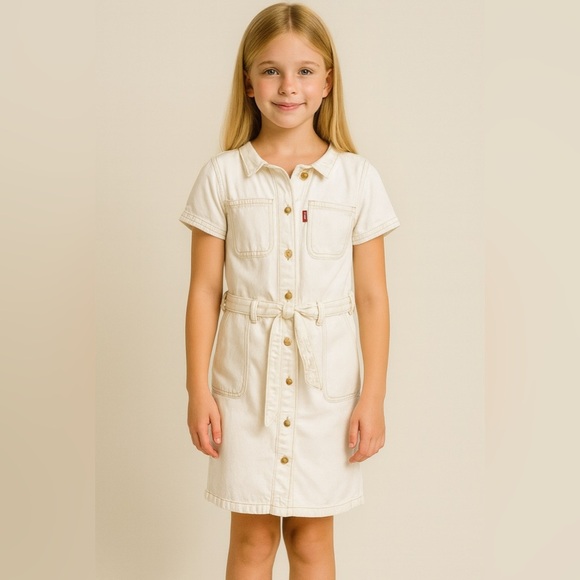 Levi’s Girl’s White Denim Shirt Dress – Size Medium Utility Button-Up - Picture 1 of 3